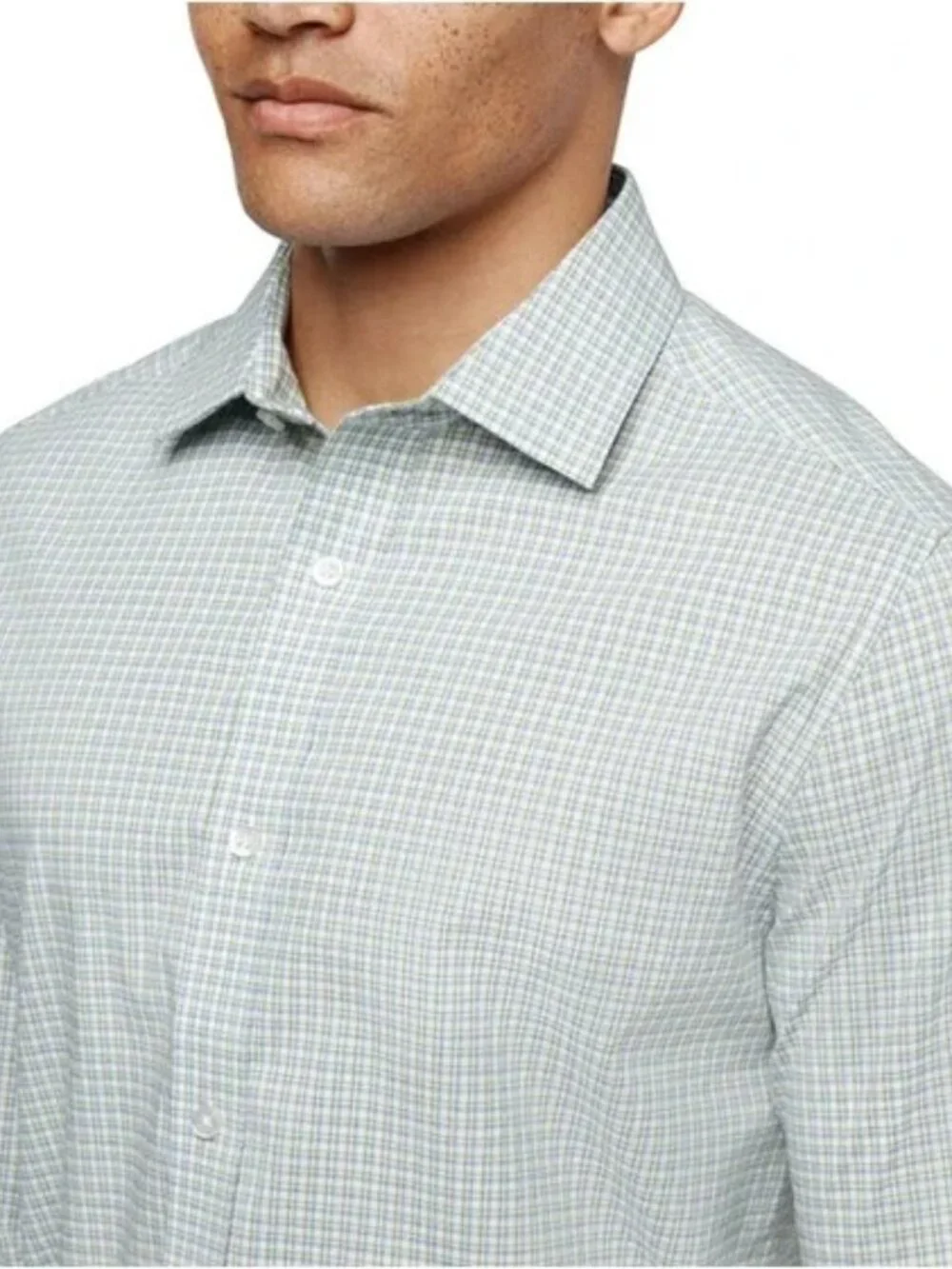 Banana Republic Men's Slim Fit Stretch Poplin Shirt, Green/Blue Striped, sizeXXL